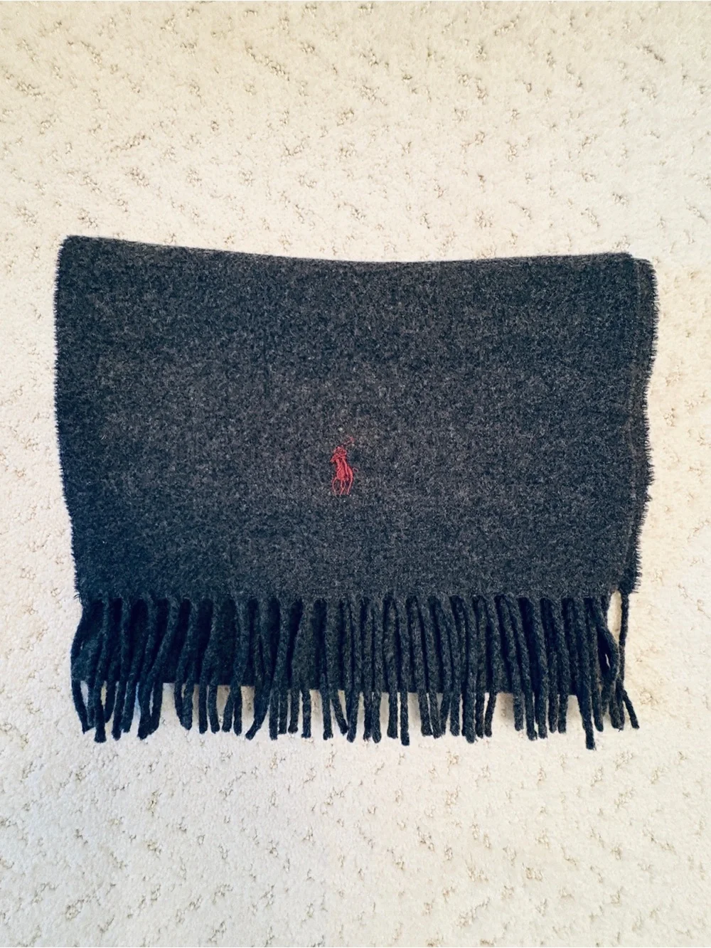 Polo Ralph Lauren Mens Classic Lambswool Scarf Charcoal Grey Wool Fringe Unisex